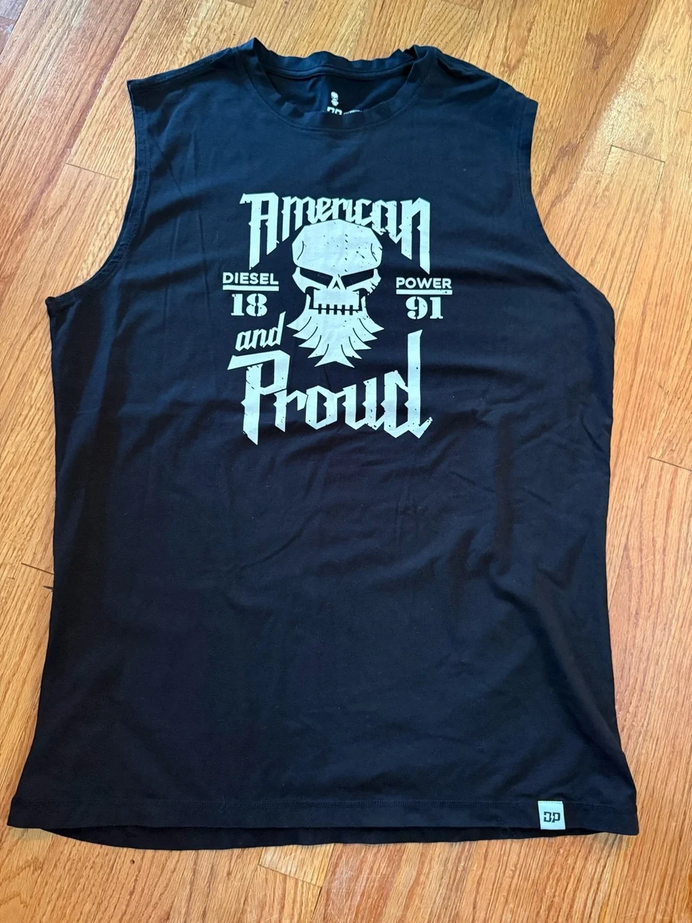 Diesel Power Men’s Black Sleeveless Flag Bearded Skull Logo American Proud
